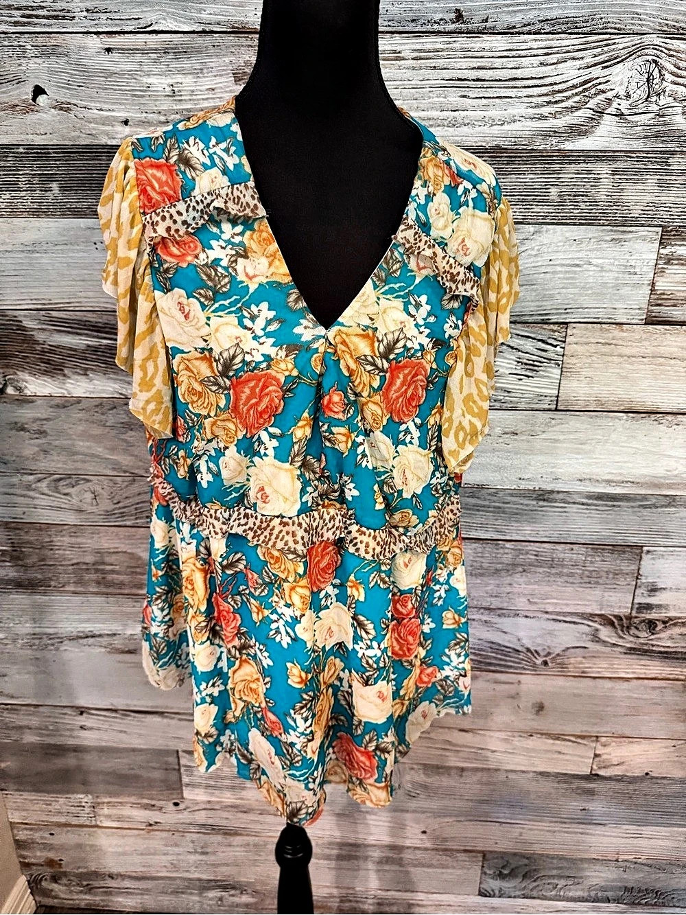 NWT Cato Floral Blouse Blue & Orange Size XL